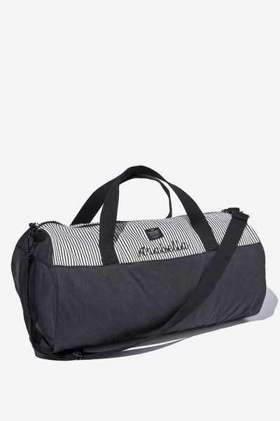 Personalised Weekender Barrel Bag, PARKER STRIPE BLACK WHITE
