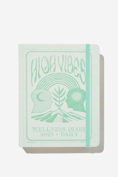 2023 Small Daily Wellness Diary, GREEN HIGH VIBES