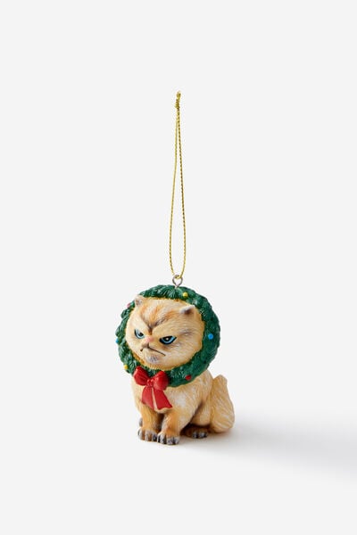 Resin Christmas Ornament, CAT IN WREATH VT