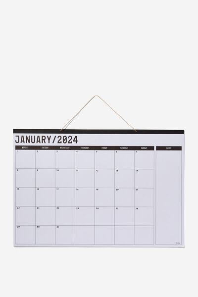 A1 2024 Hanging Calendar, BLACK AND WHITE