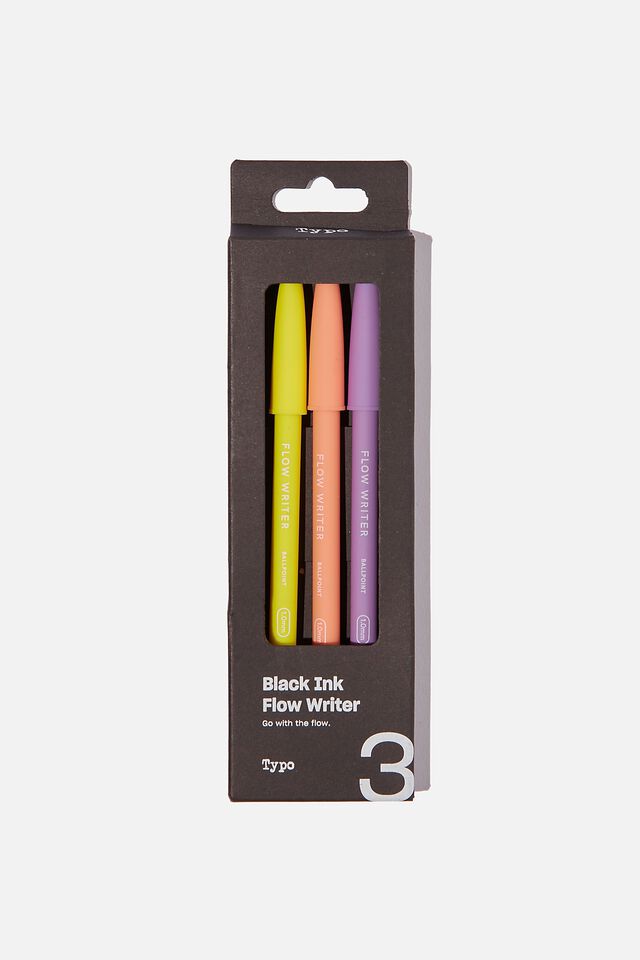Black Ink Flow Writer Pen 3Pk, LILAC, PEACH & YELLOW