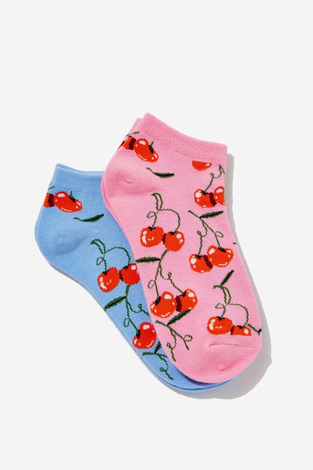2 Pk Of Ankle Socks, CHERRY YDG MUTLI (S/M)