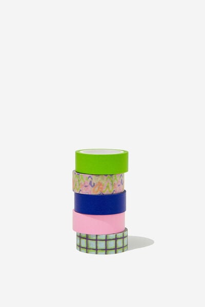 Washi Tape 5Pk, AEROSOL HEART/ULTRA BLUE CHECK