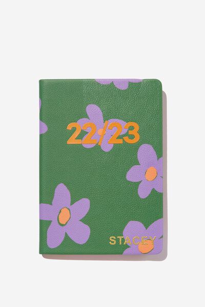 Personalised 2022 23 A5 Weekly Buffalo Diary, HUNTER GREEN DRAWN DAISY