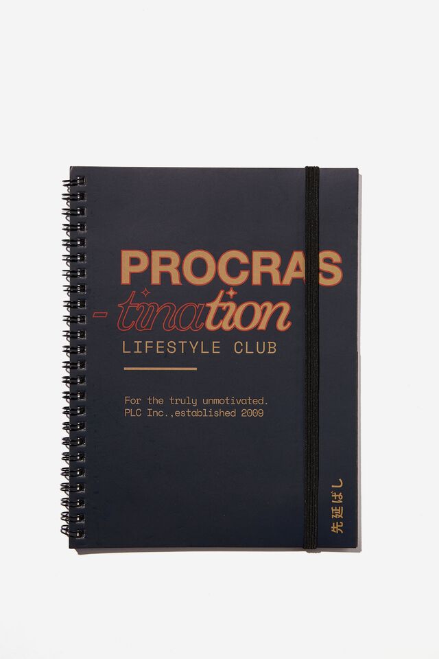 A5 Spinout Notebook Recycled, NAVY PROCRASTINATION LIFESTYLE CLUB