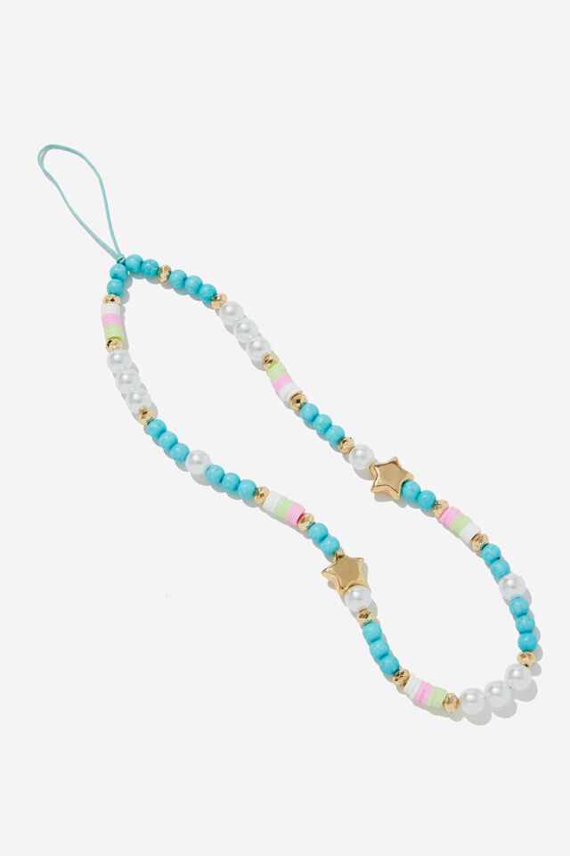 Carried Away Phone Charm Strap, TURQUOISE PEARLS