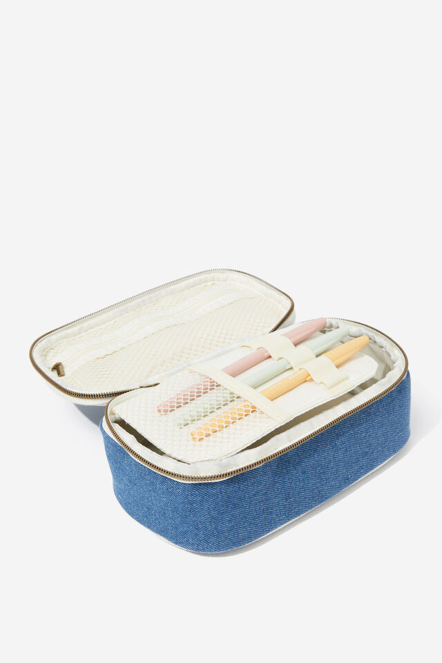 Arlow Pencil Case, MID BLUE DENIM / ECRU