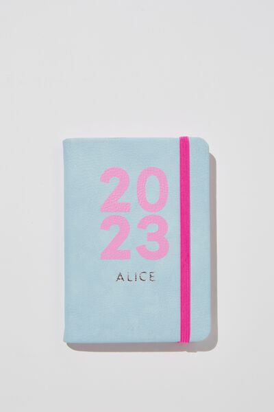 Personalised 2023 A6 Weekly Buffalo Diary, ARCTIC BLUE PINK
