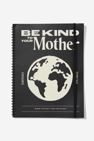 A4 Spinout Notebook, BE KIND MOTHER EARTH BLACK