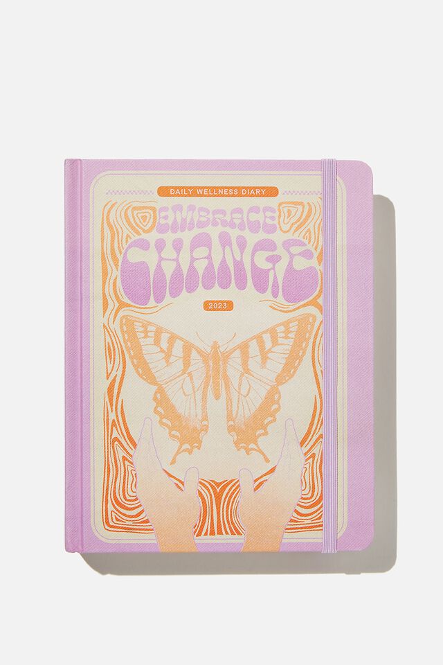 2023 Small Daily Wellness Diary, EMBRACE CHANGE ORANGE BUTTERFLY