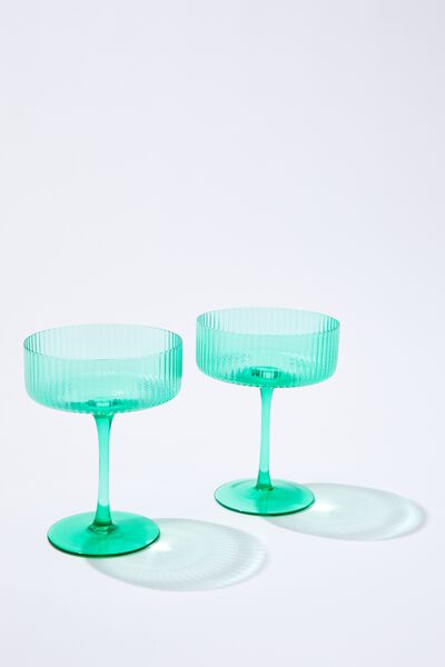 Set Of 2 Champagne Coupe Glasses, JUNGLE TEAL