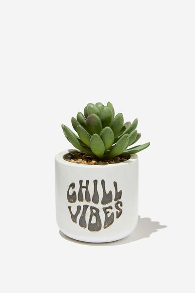 Tiny Planter With Plant, WHITE CHILL VIBES