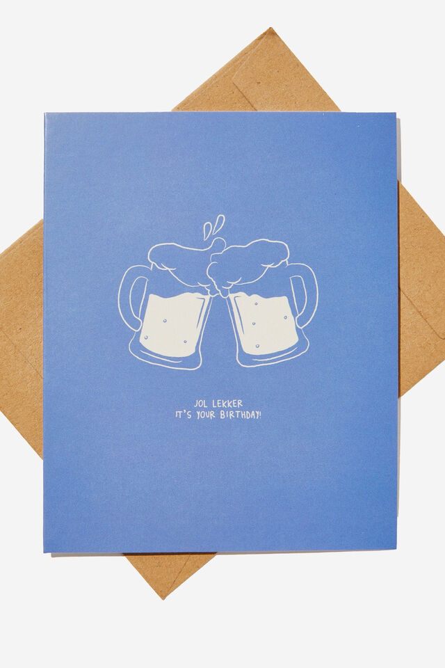 Funny Birthday Card, RG SAF JOL LEKKER BLUE BEER DRINK!