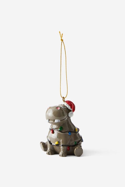 Resin Christmas Ornament, HIPPO IN LIGHTS