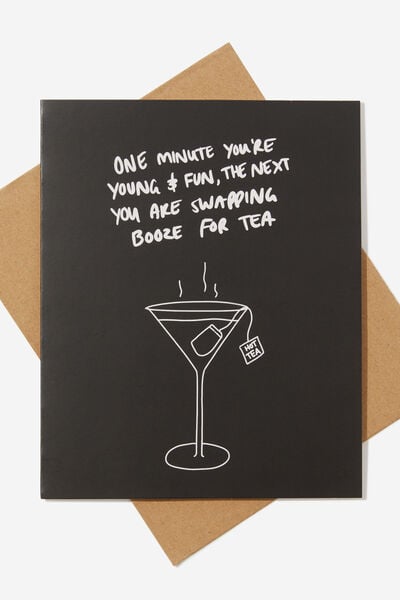Funny Birthday Card, ONE MINUTE BOOZE FOR TEA