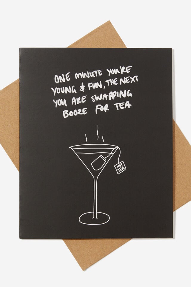 Funny Birthday Card, ONE MINUTE BOOZE FOR TEA