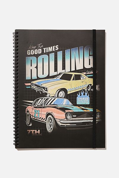 College Ruled Spinout Notebook V, RETRO CAR VIBES