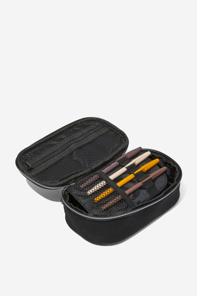 Black Pencil Pouch Pen Pencil 2 Pockets Marker Organizer Zipper Close  School Bag