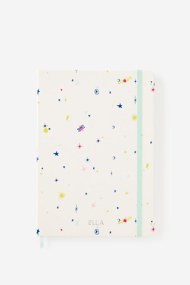 Personalised B5 Hard Cover Lined Notebook, ECRU DITSY CELESTIAL