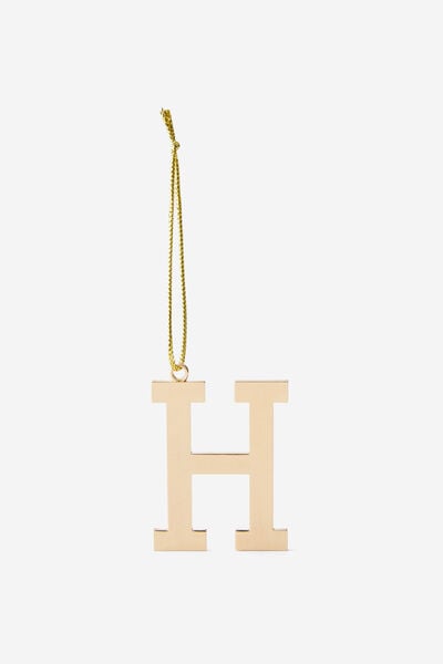 Metal Alphabet Christmas Ornament, GOLD H