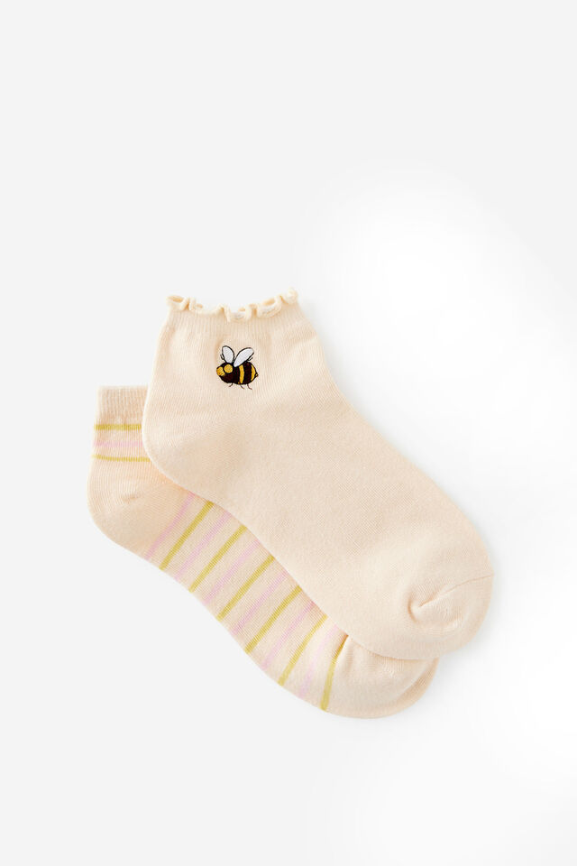 Ankle Socks 2 Packs, BUZZING BEE S/M