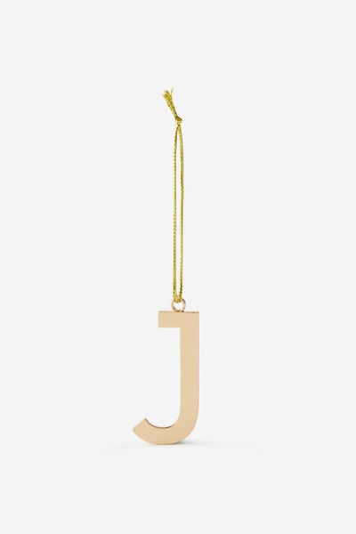 Metal Alphabet Christmas Ornament, GOLD J