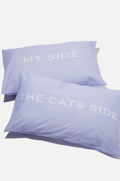 Sleepy Head Pillowcase Set, MY SIDE CATS SIDE WILD LILAC