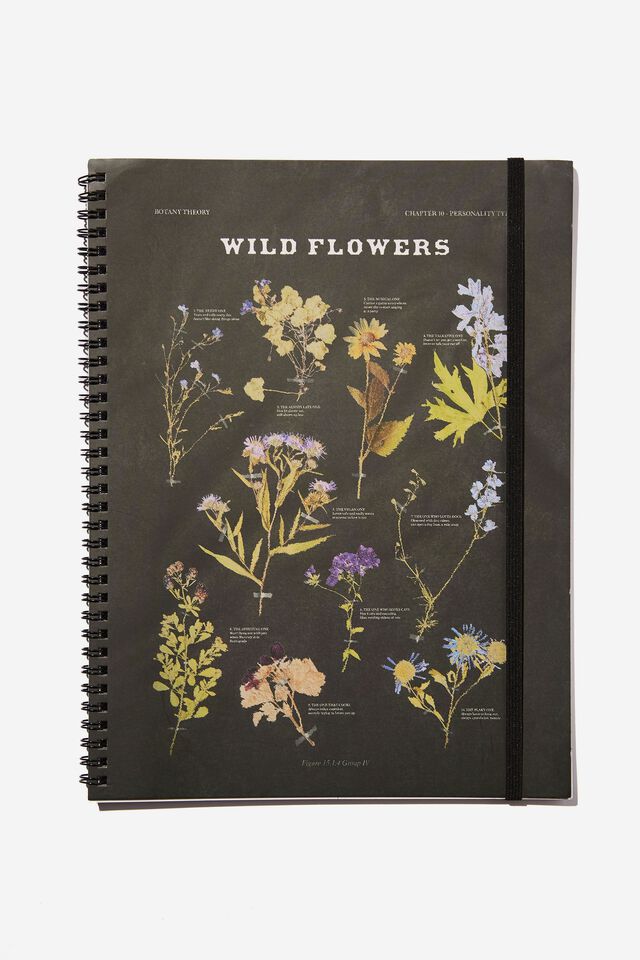 A4 Spinout Notebook Recycled, DARK WILD FLOWERS