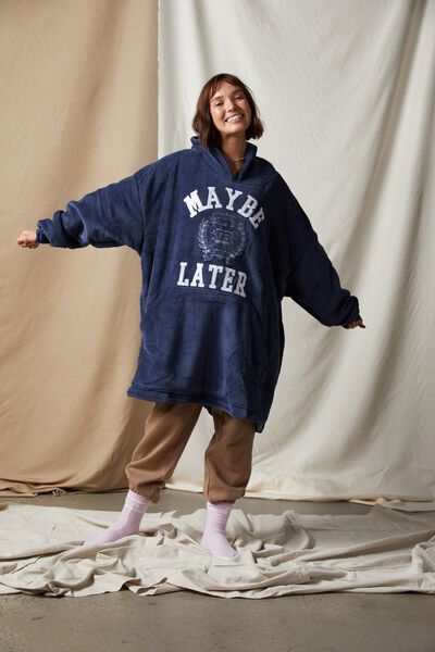 Slounge Around Oversized Hoodie, MAYBE LATER NAVY