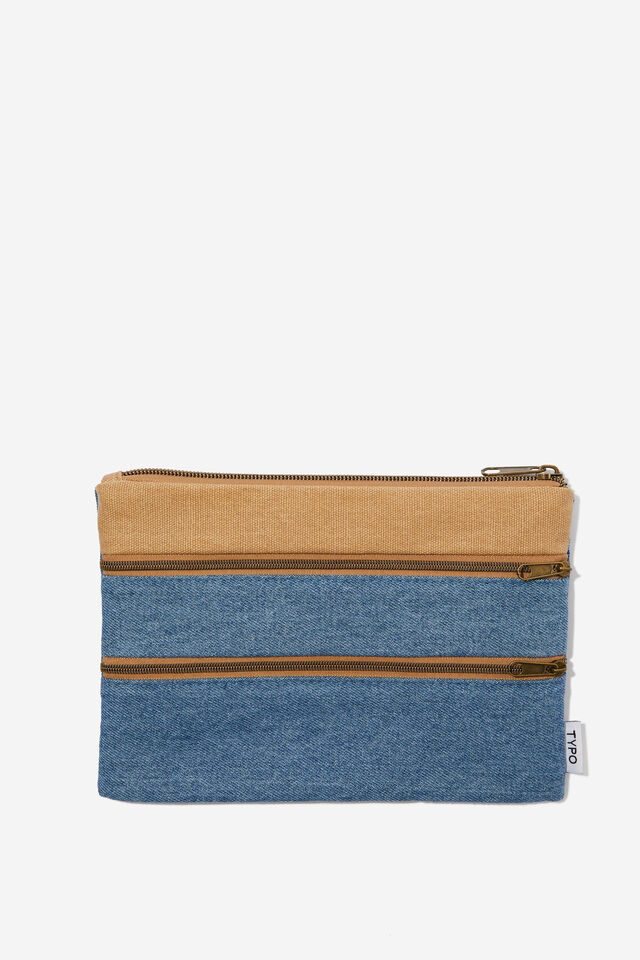 Double Campus Pencil Case, WASHED DENIM/DRIFTWOOD SPLICE