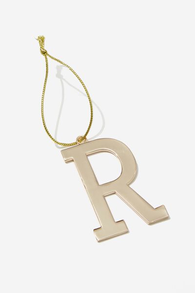 Metal Alphabet Christmas Ornament, GOLD R