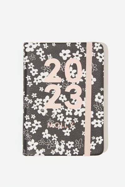 Personalised 2023 A6 Weekly Buffalo Diary, MESSY DITSY BLACK WHITE