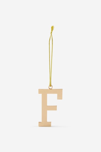 Metal Alphabet Christmas Ornament, GOLD F