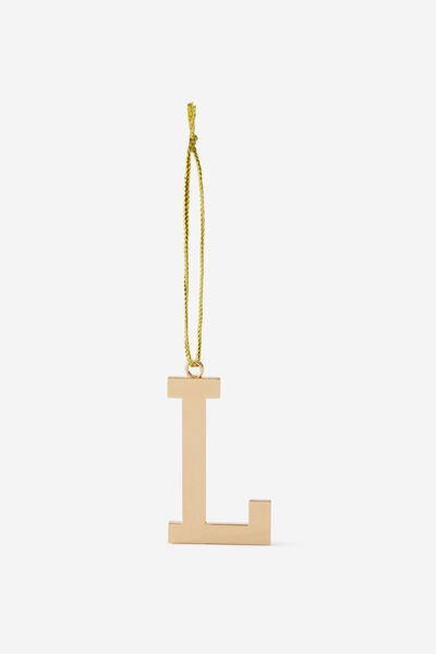 Metal Alphabet Christmas Ornament, GOLD L