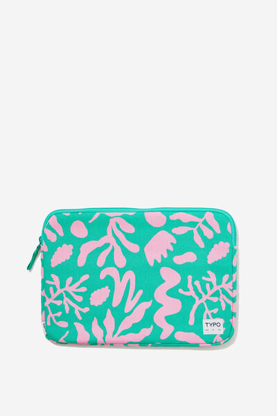 Take Me Away 13 Inch Laptop Case, ABSTRACT FOLIAGE JUNGLE TEAL