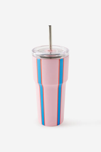 Smoothie Cup 600Ml, SUMMER STRIPE / PINK