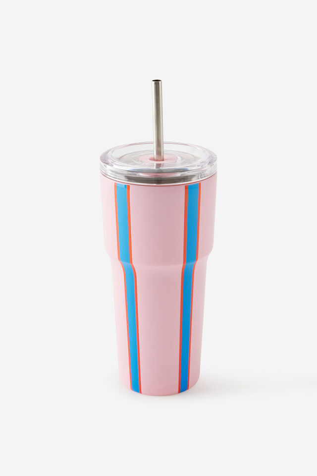 Smoothie Cup 600Ml, SUMMER STRIPE / PINK