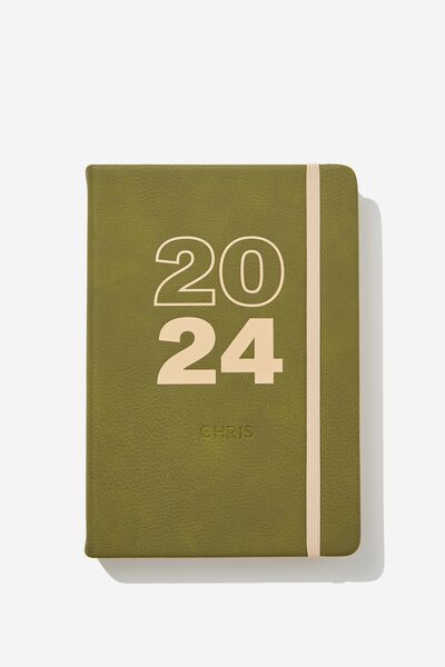 Personalised 2024 A5 Weekly Buffalo Diary, OLIVE LATTE