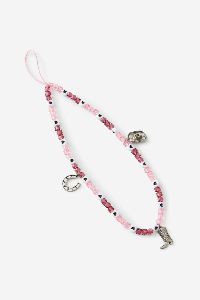 Carried Away Phone Charm Strap, COWGIRL/ PINK & MERLOT