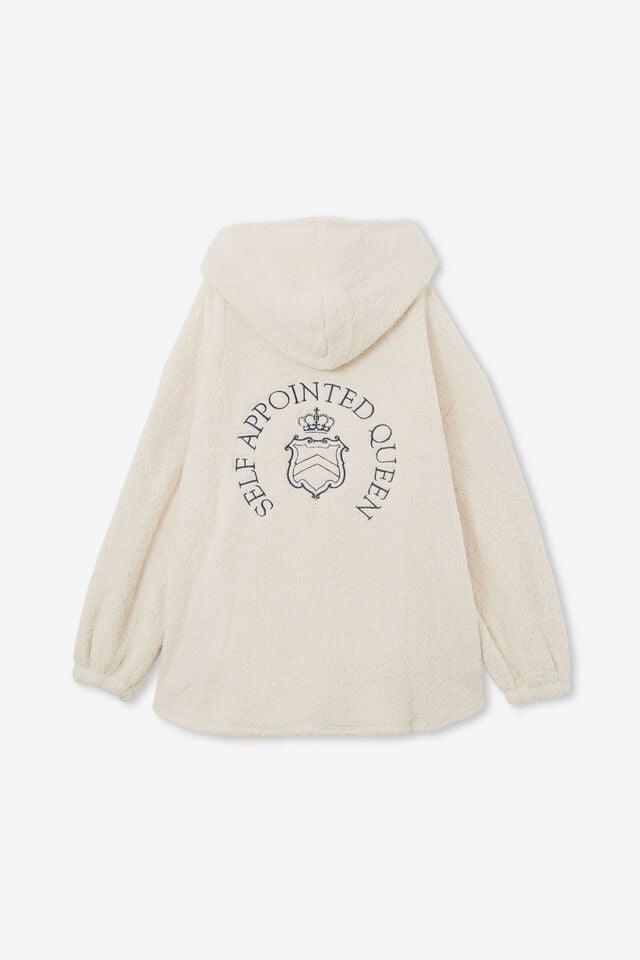 Teddy Slounge Around Oversized Hoodie, SELF APPOINTED QUEEN ECRU USA