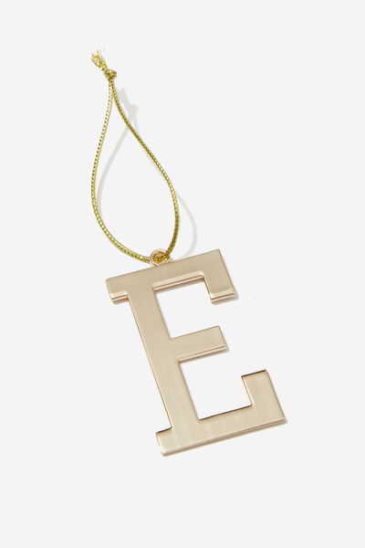 Metal Alphabet Christmas Ornament, GOLD E