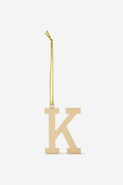 Metal Alphabet Christmas Ornament, GOLD K