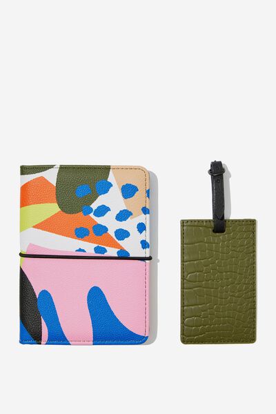 Off The Grid Passport Holder & Luggage Tag Set, ABSTRACT FLORAL / MAX