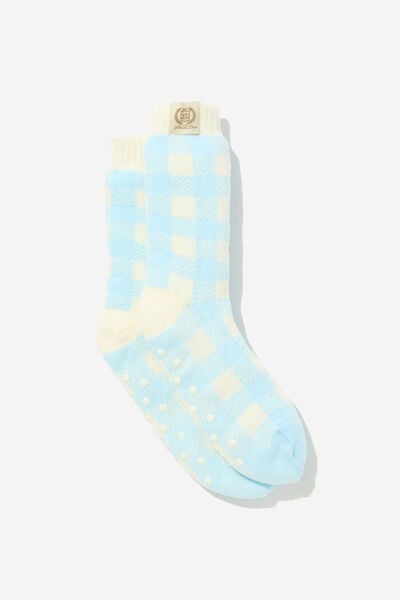 Slounge Around Slipper Sock, ARCTIC BLUE CHECK