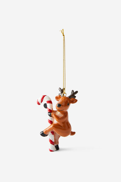 Resin Christmas Ornament, REINDEER CANDY CANE POLE