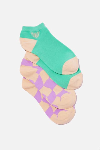 2 Pk Of Ankle Socks, CHECKERBOARD & BUTTERFLY (S/M)