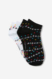 2 Pk Of Ankle Socks, LCN WB FRIENDS LOGO BLACK WHITE (M/L) - alternate image 1