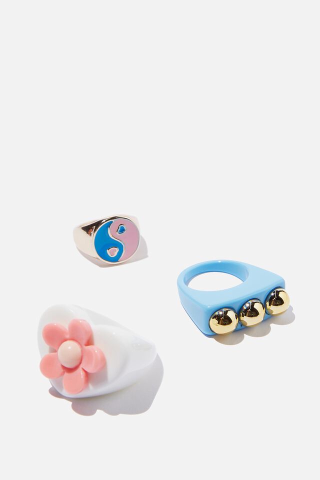 3 Ring Pack, PINK/BLUE/WHITE/GOLD