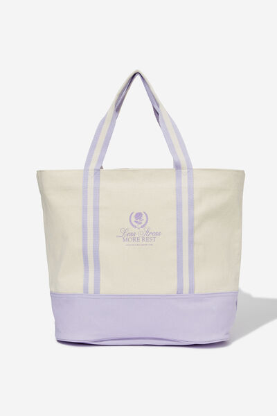 Collegiate Tote Bag, LESS STRESS / ECRU