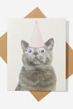 Premium Funny Birthday Card, CAT PARTY HAT GOOGLY EYES - alternate image 1